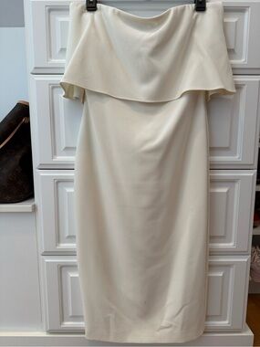 Likely Strapless Cream Layered Midi Dress